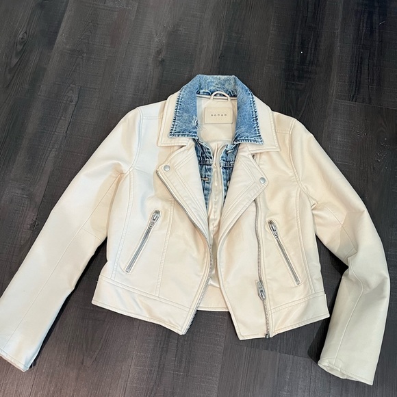 Blanknyc ivory faux leather jacket with removable denim collar - Picture 11 of 11